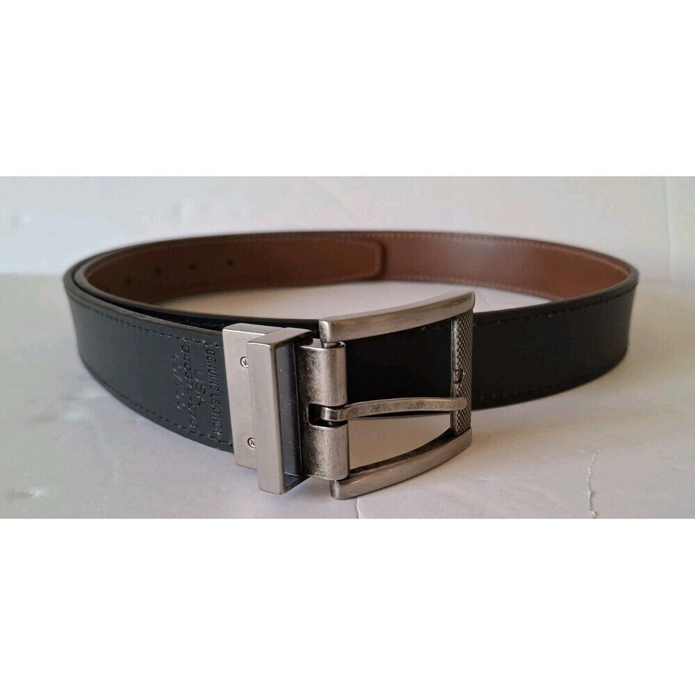 Boconi Reversible Dress Belt Black Brown Mens Sz 40 / 100 Silver Buckle 1 1/4" - Picture 2 of 7